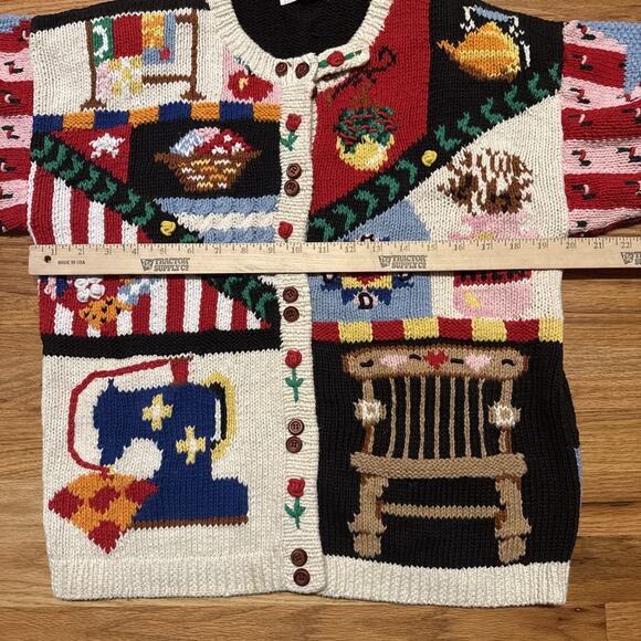 VTG Eagle Eye Americana Sweater Womens Large? Patriotic Flag Hand Knit Cardigan - Picture 5 of 11